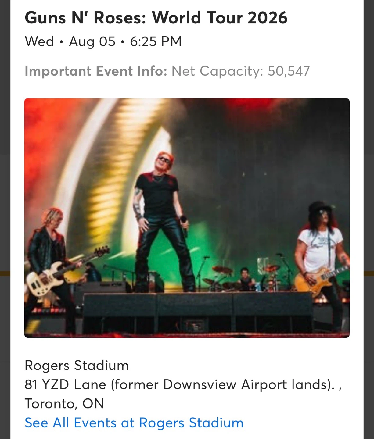 Guns N' Roses World Tour 2026 Concert Ticket