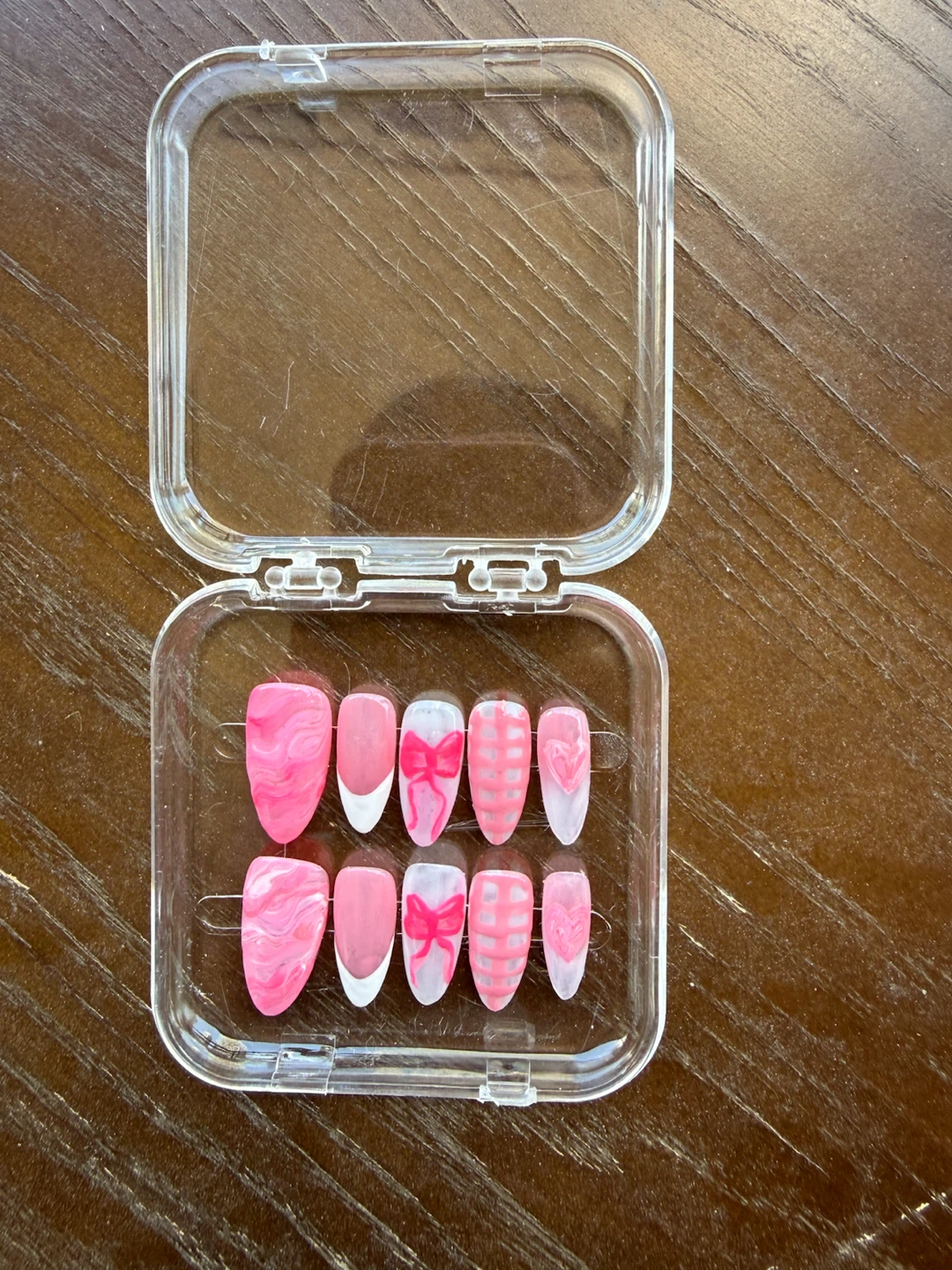 Pink Press-On Nails with Bows and Hearts