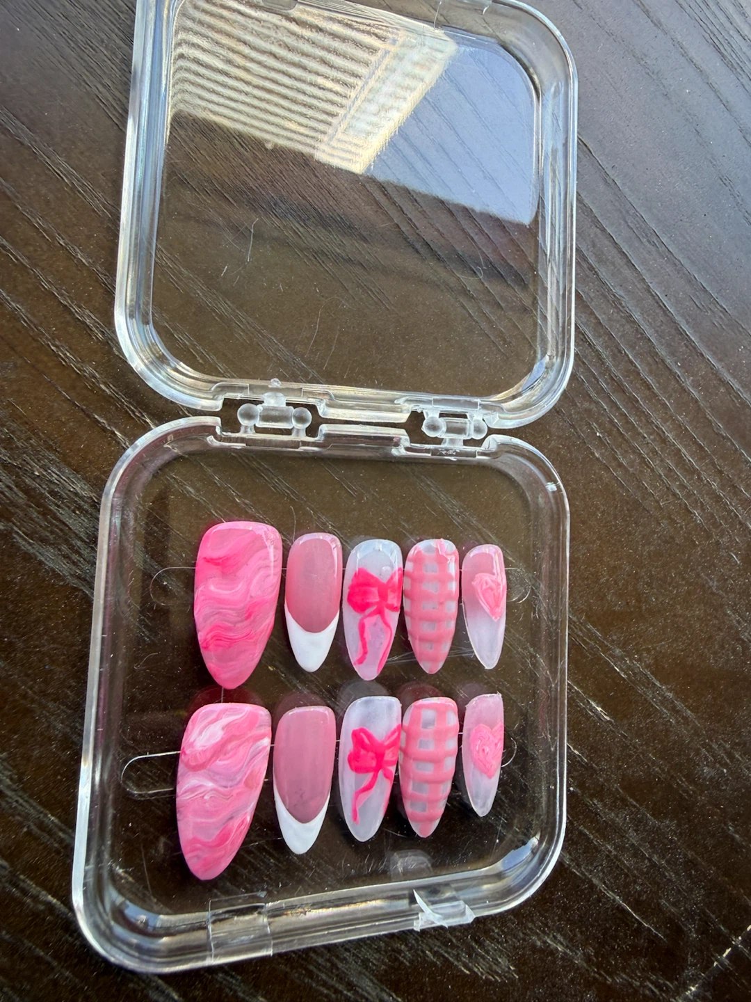 Pink Press-On Nails with Bows and Hearts - photo 3