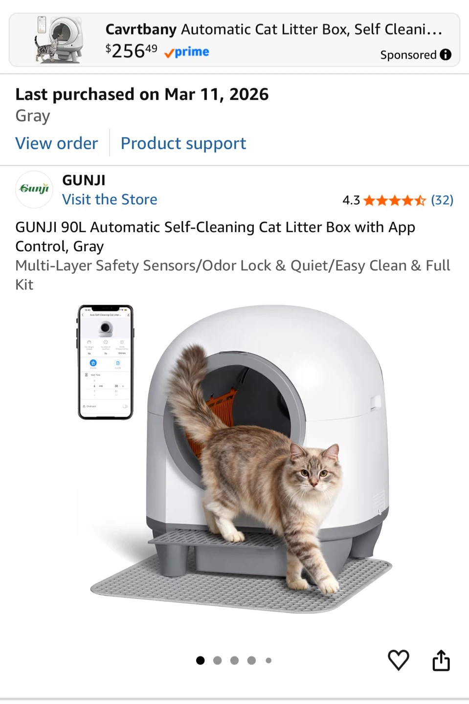 GUNJI 90L Automatic Self-Cleaning Cat Litter Box - Gray - photo 2