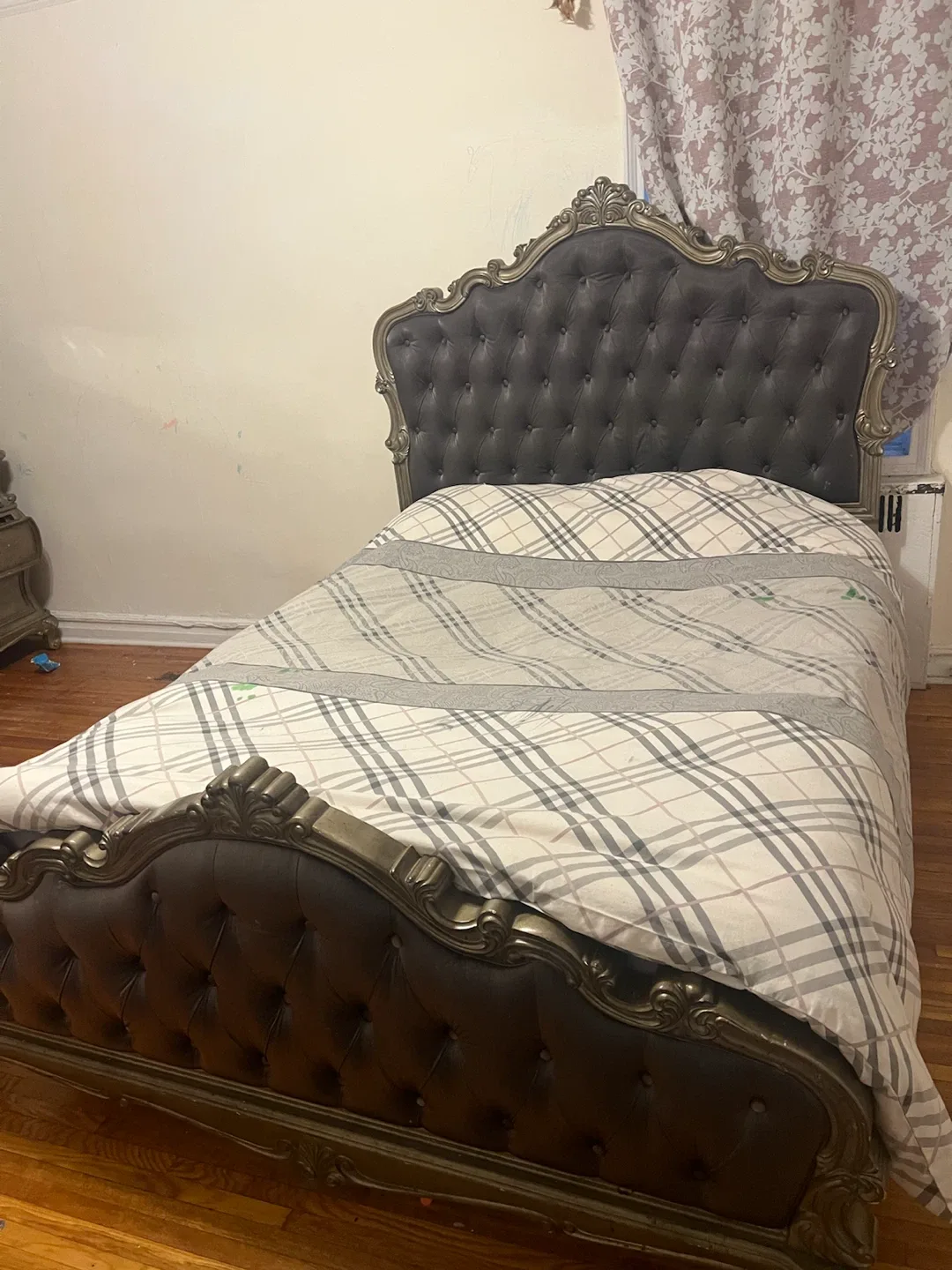 Tufted Headboard Bed Frame and Matching Dresser with Mirror