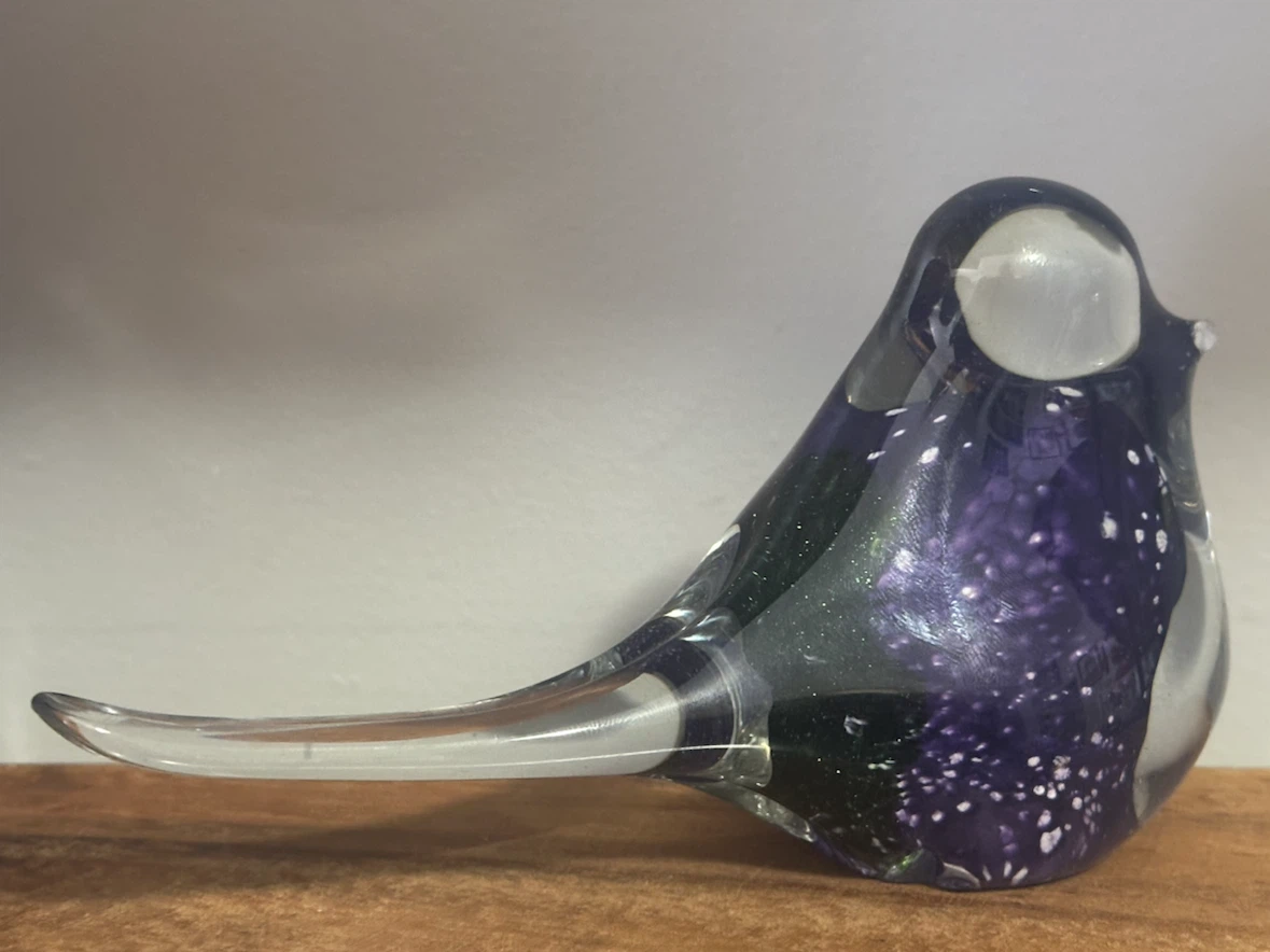 Local vintage art glass large Jan Phillips 1997 bird signed - photo 4