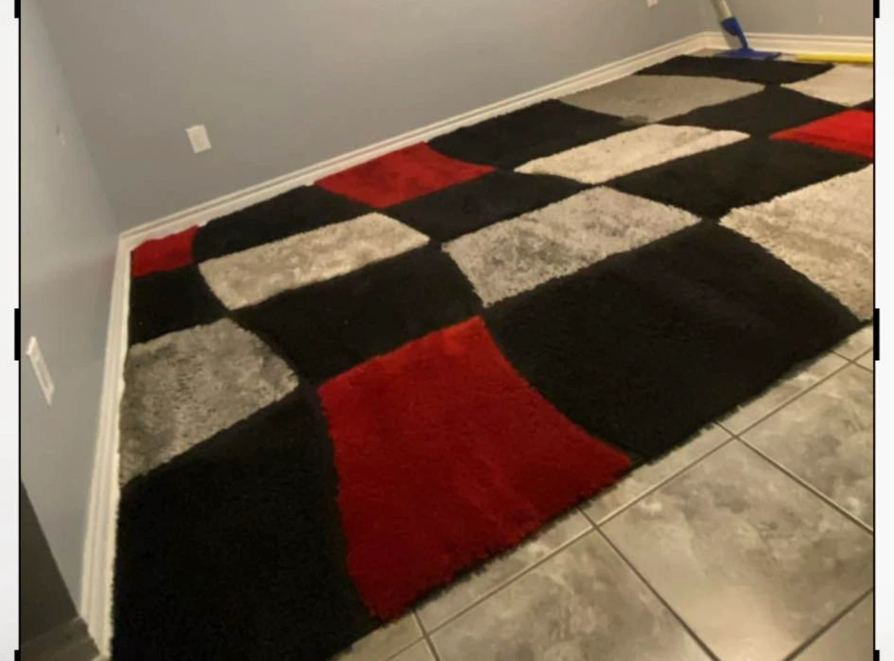 Heavy Area Rug - Black, Red & Grey Geometric Pattern