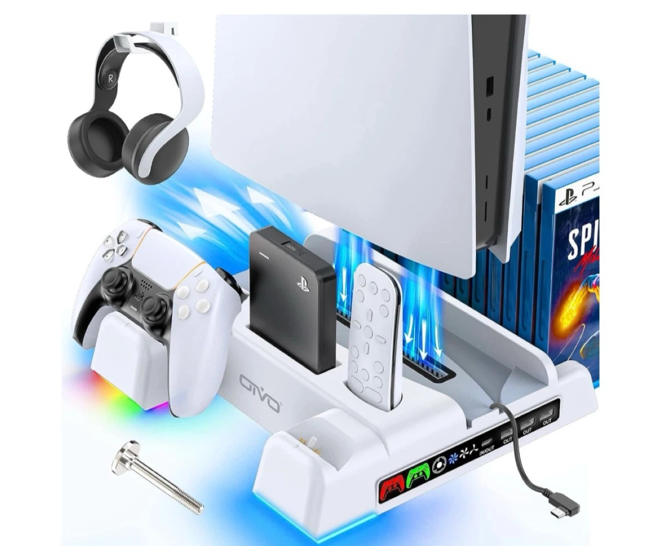 QIVO Charging Station for PS5 with Headset Holder