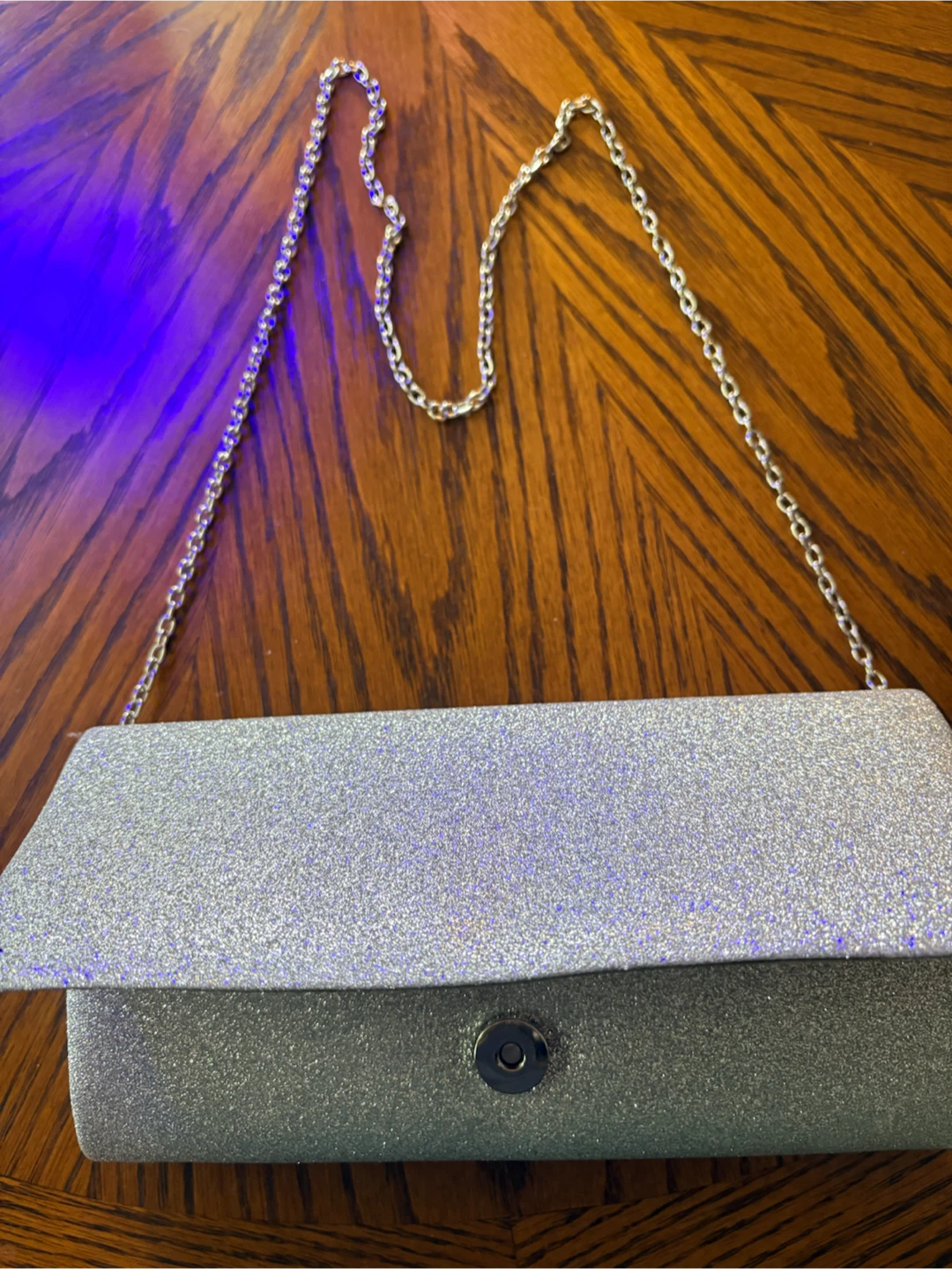 Silver Glitter Clutch Evening Bag with Chain Strap