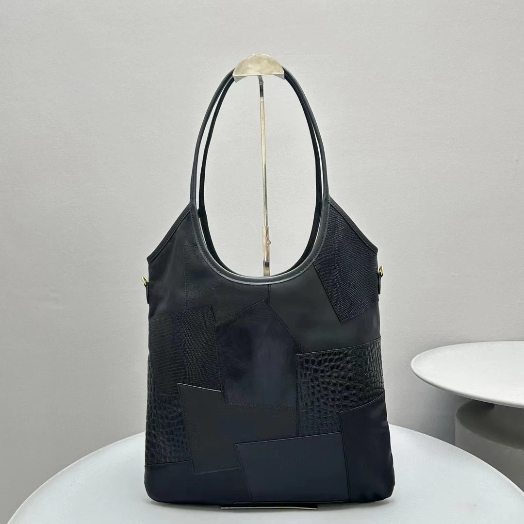 M-l-U Black Patchwork Leather Tote Bag