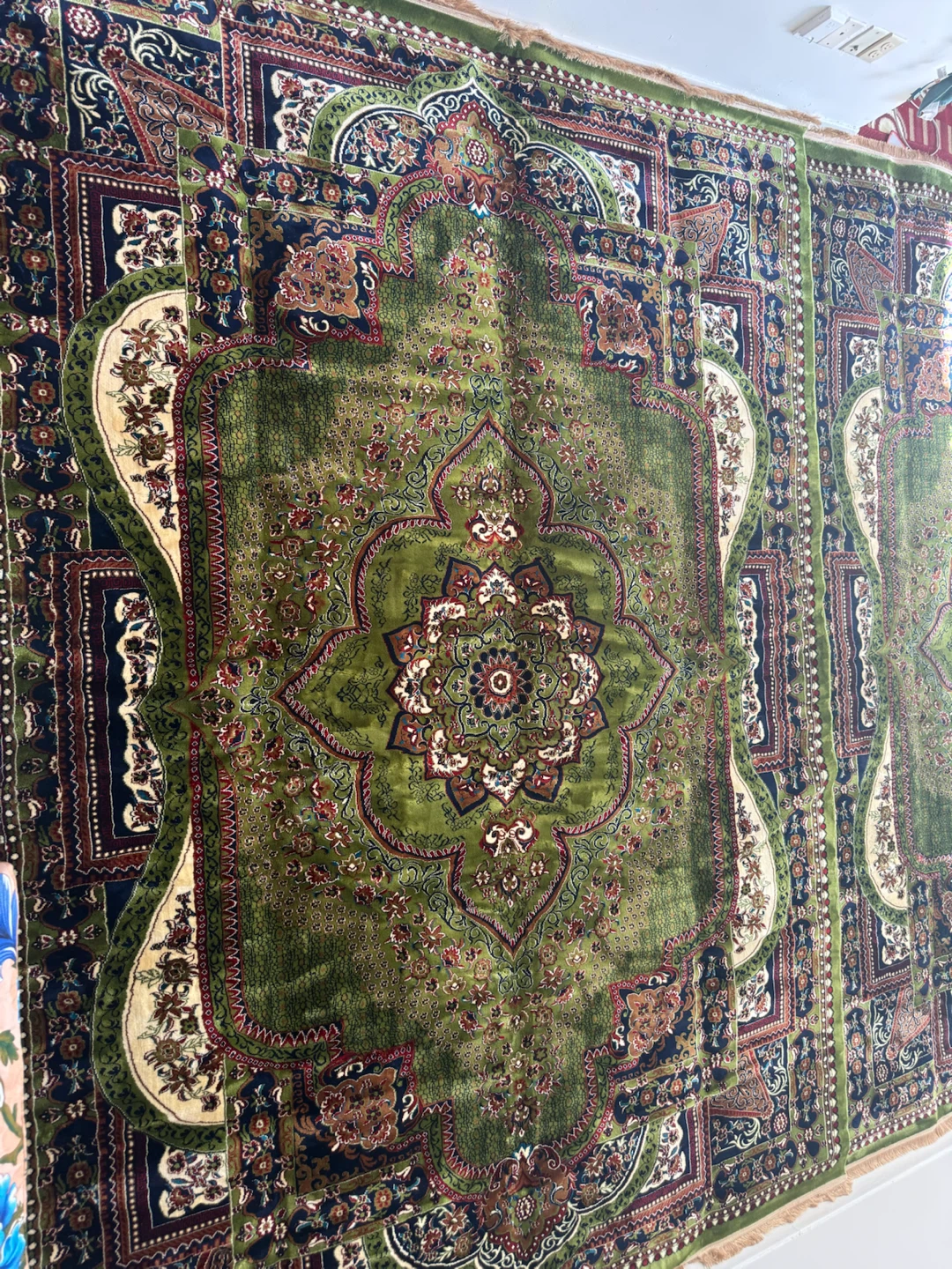 Large Persian Style Rug - Green and Navy