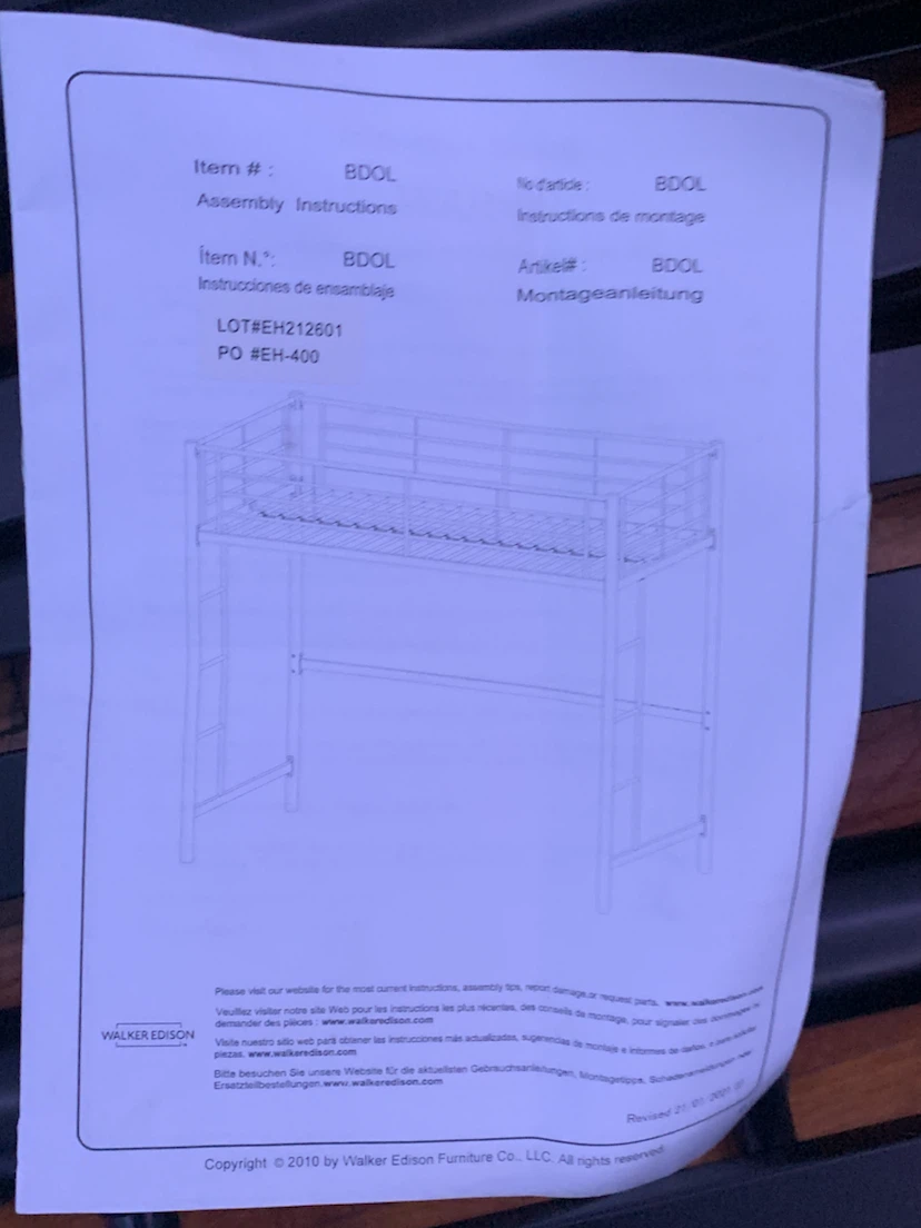 Walker Edison  Metal Loft Bed, Full Double, Black - photo 5