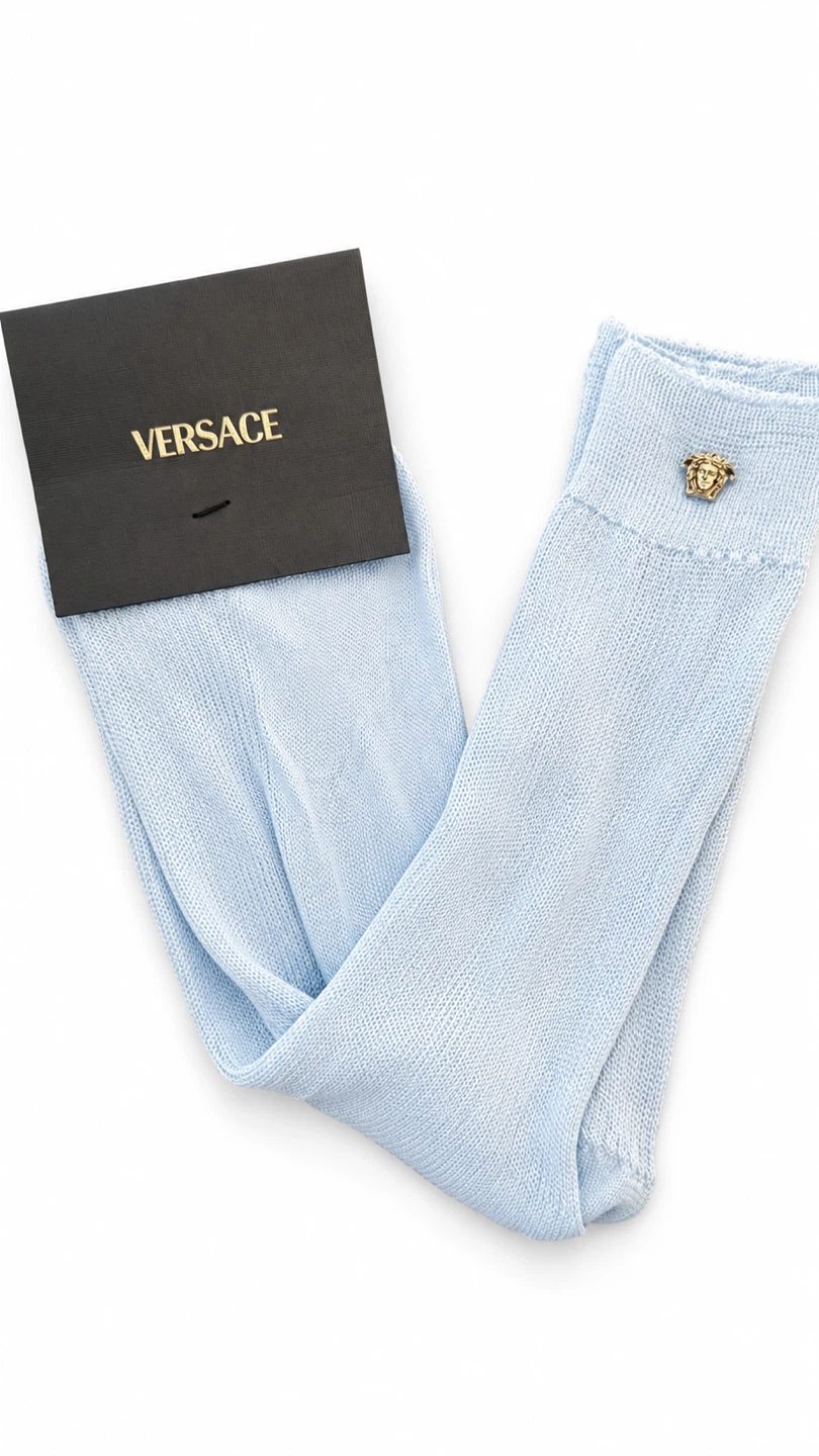 Versace Light Blue Athletic Socks with Medusa Head