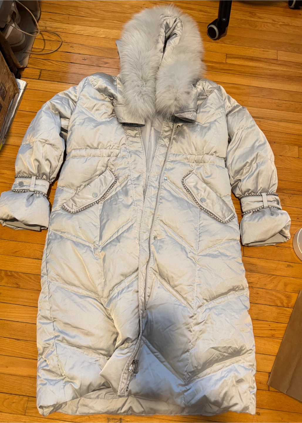 Long Down Coat with Fur Hood