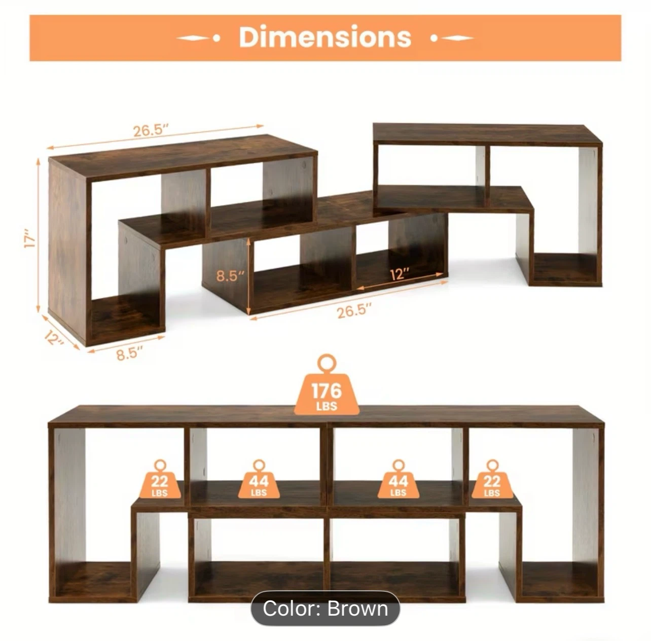3-in-1 Adjustable Console TV Stand - Brown - photo 2