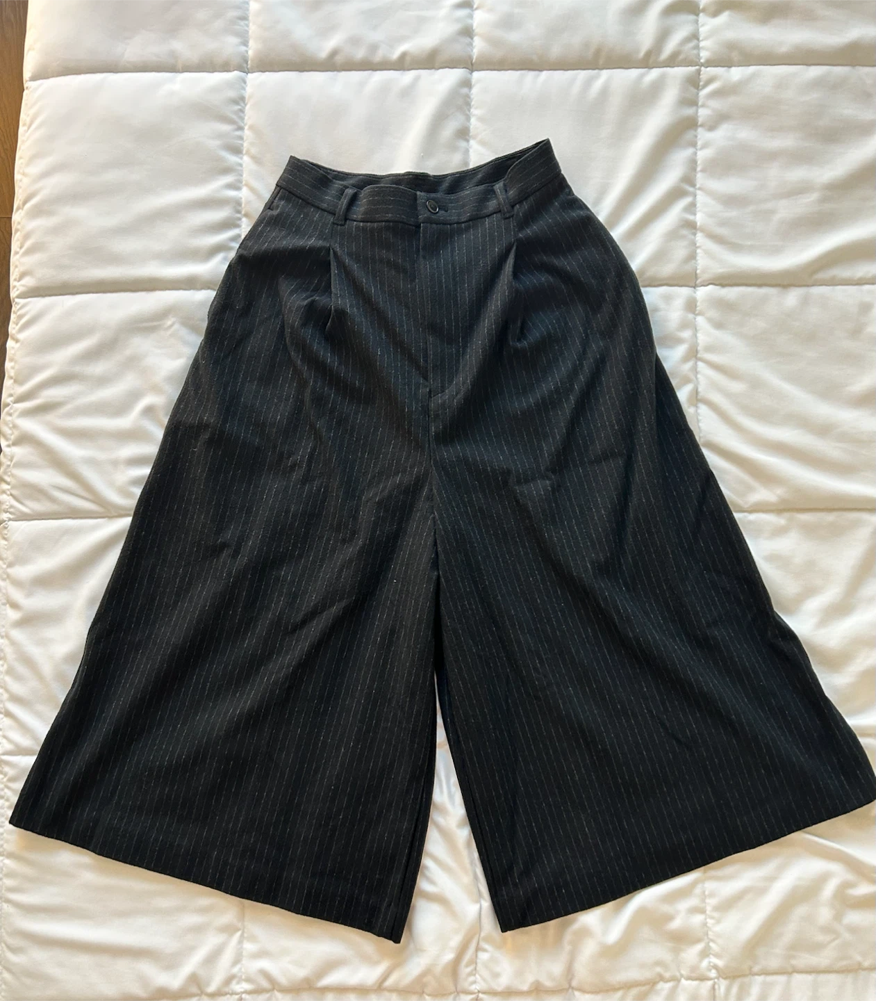 Muji Pinstripe Wide-Leg Cropped Pants
