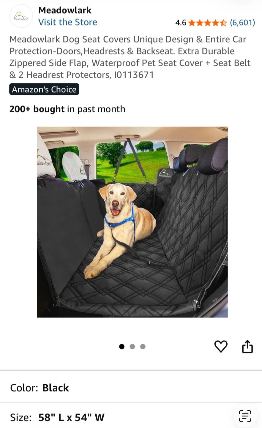 Meadowlark Dog Seat Cover XL Bench Seat Cover - Black