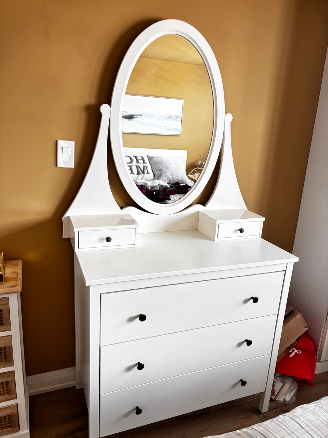 White Ikea Dresser with Oval Mirror