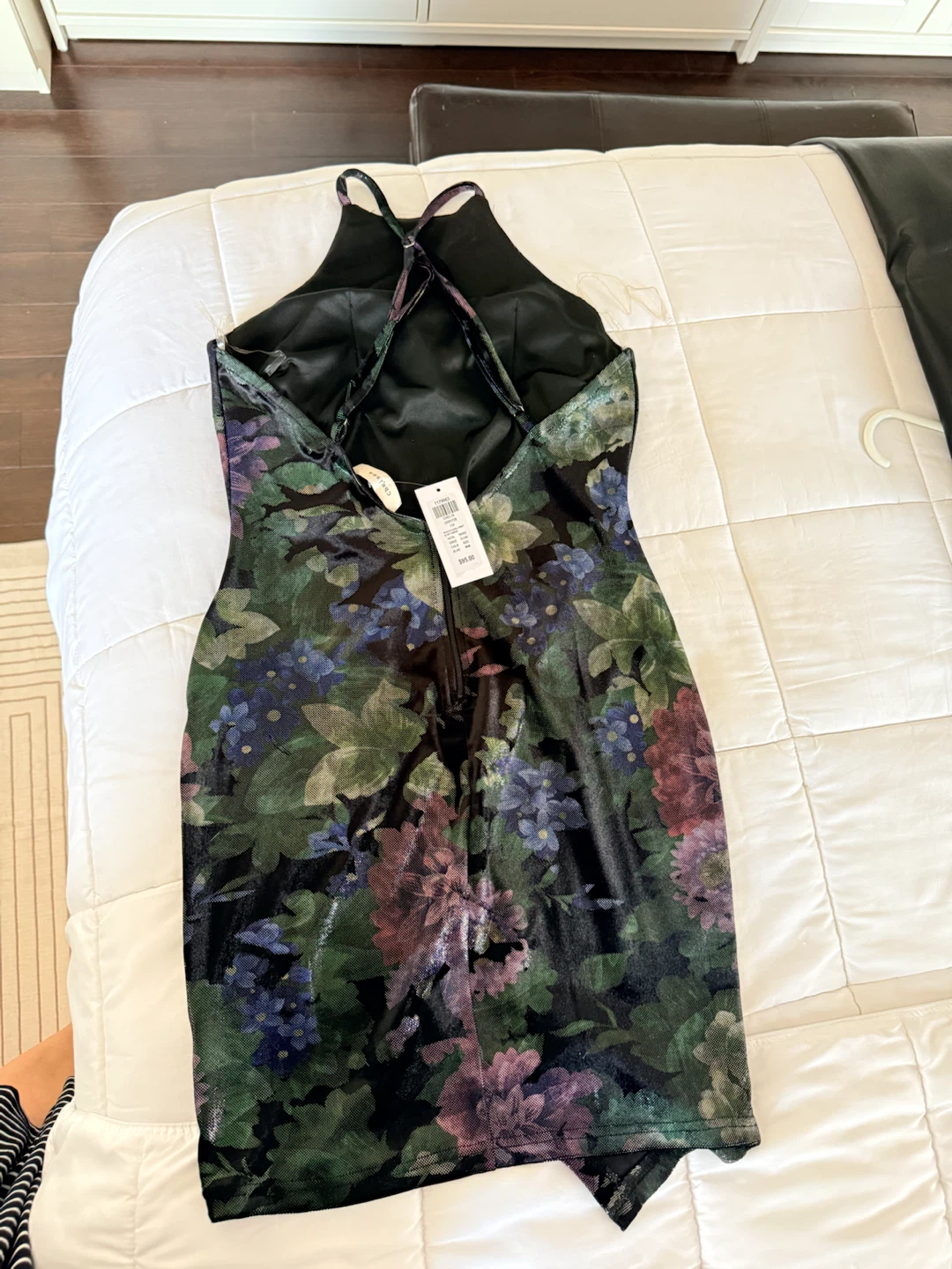 Velvet Floral Halter Dress