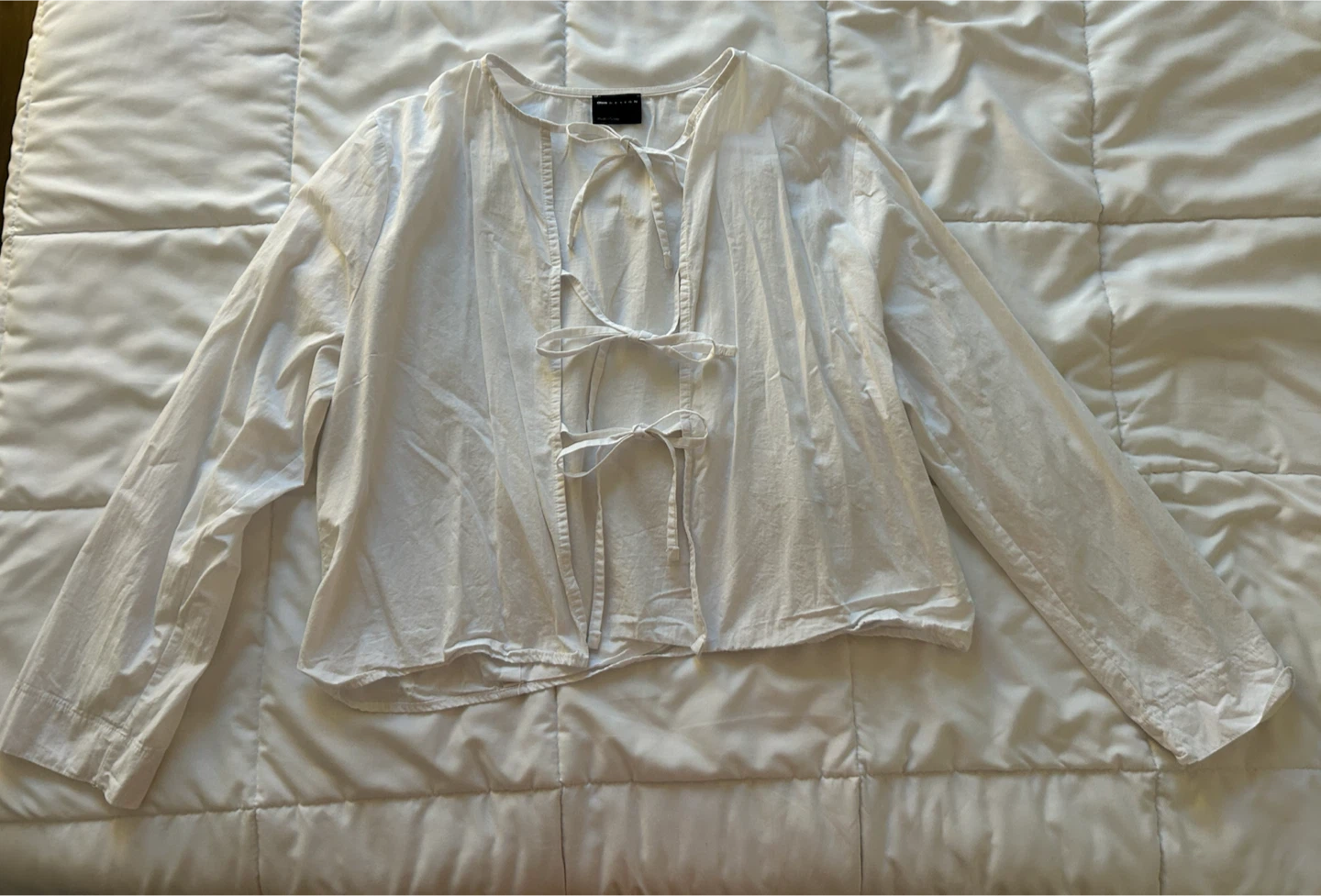 ASOS DESIGN White Tie Front Long Sleeve Top