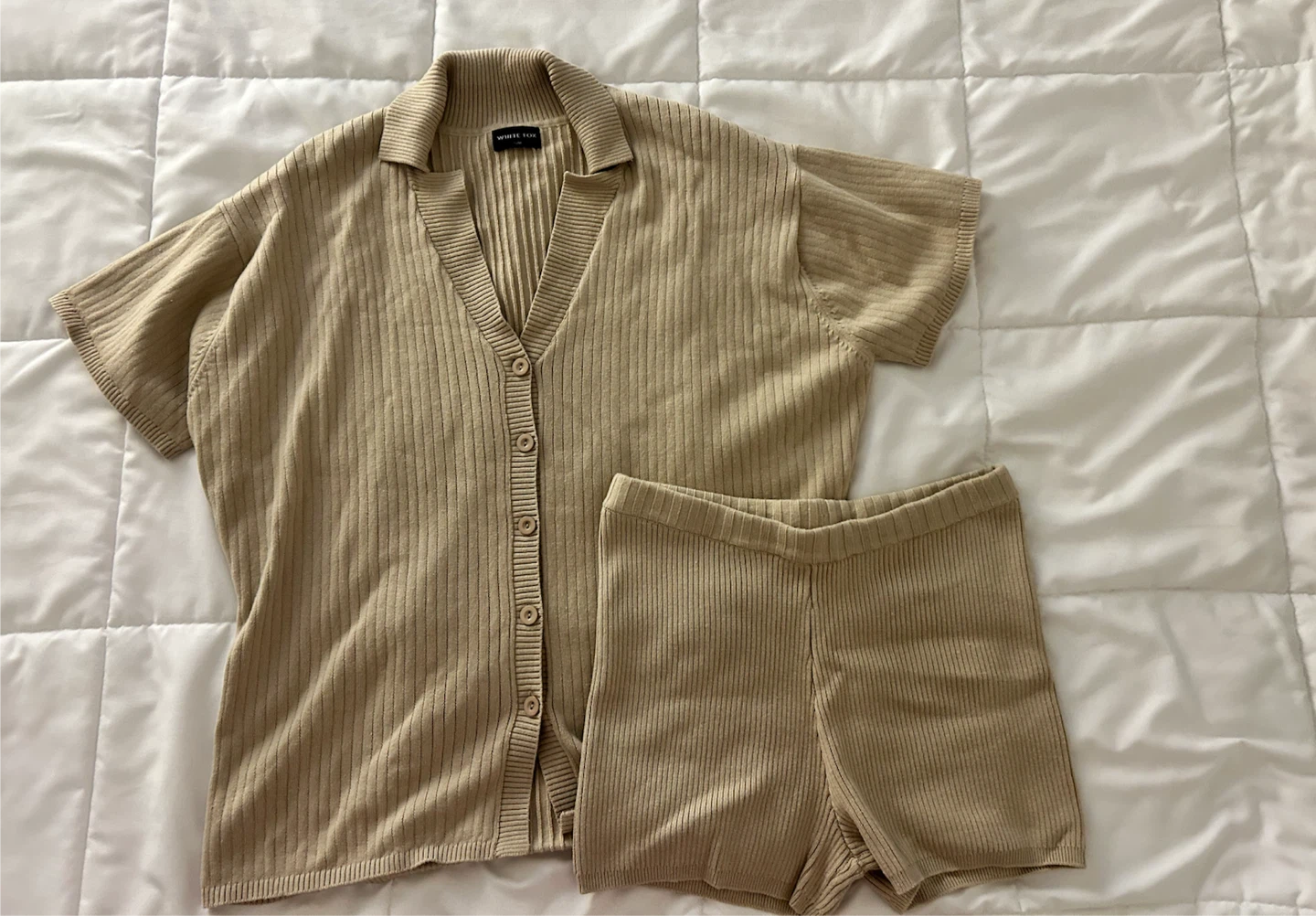 White Fox Beige Ribbed Knit Lounge Set - S/M