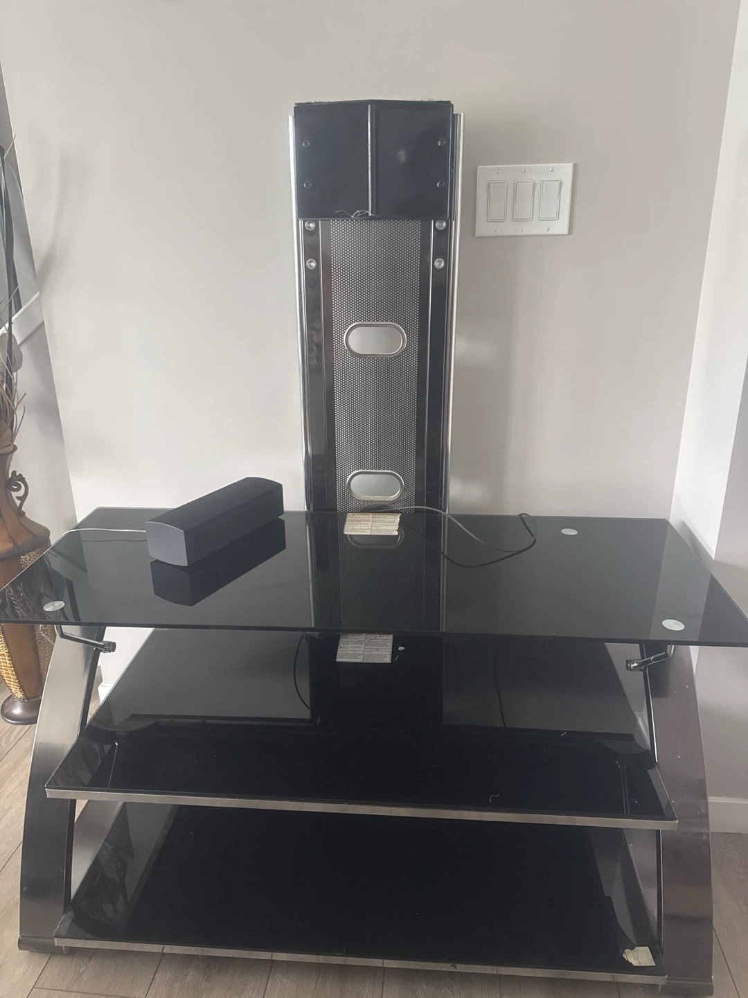 Black Glass TV Stand with Shelves