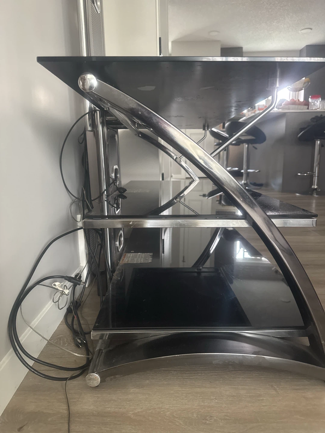 Black Glass TV Stand with Shelves - photo 2