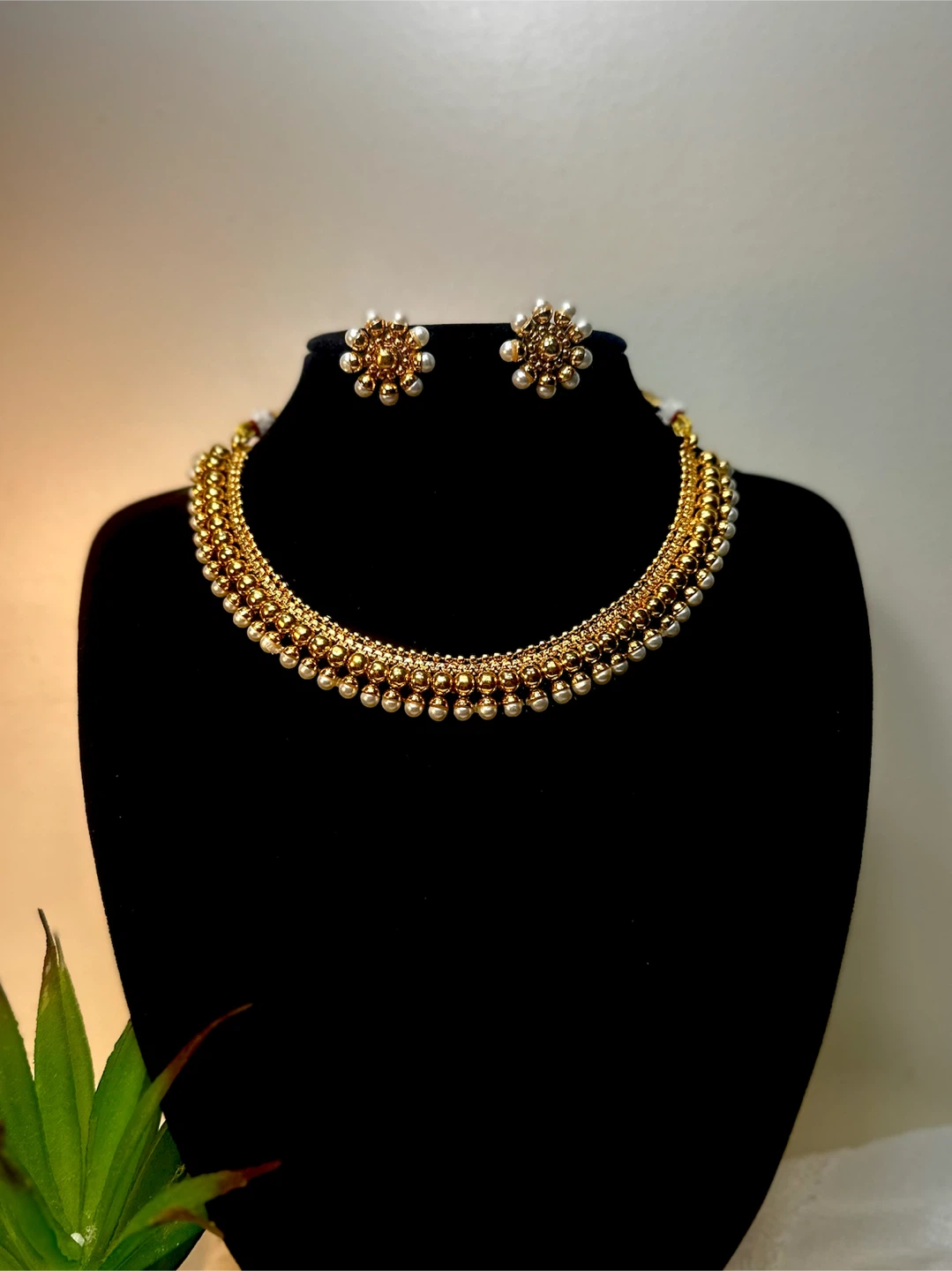 Gold Tone Necklace and Earring Set with Faux Pearls - photo 2