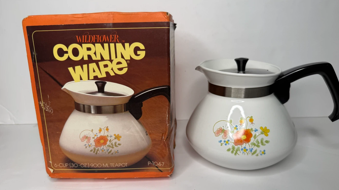 Corning Ware Wildflower 6 Cup Coffee Teapot Kettle