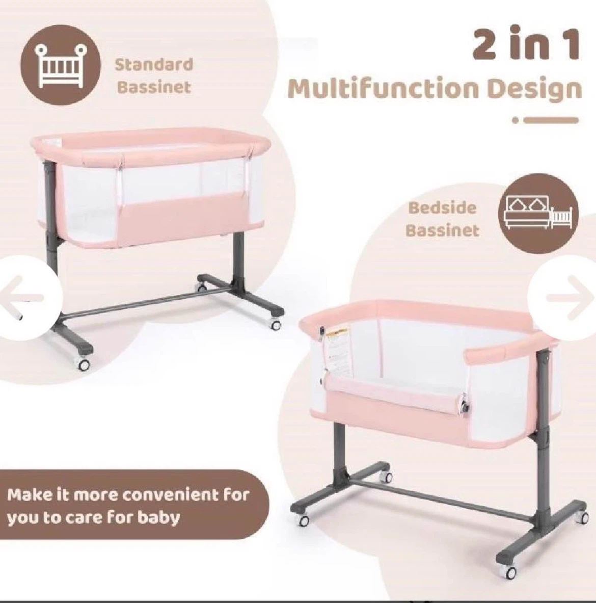 2-in-1 Multifunction Bassinet - Pink