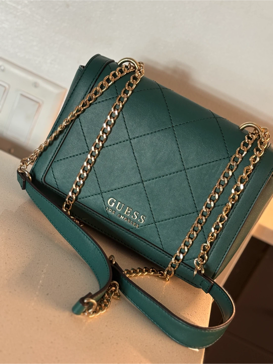Guess green quilted shoulder bag