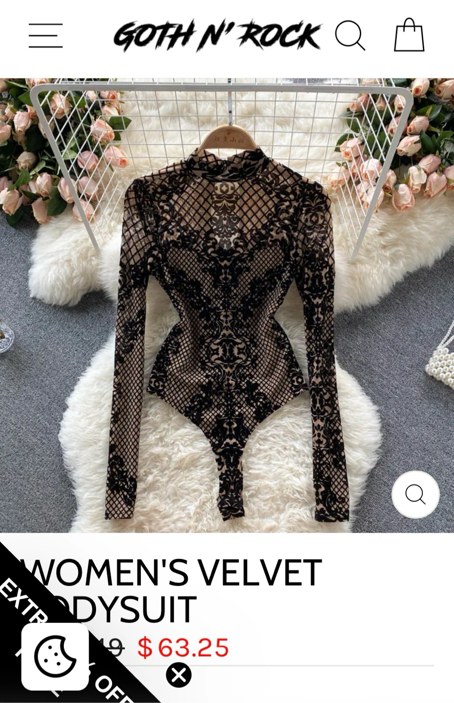 Goth N' Rock Women's Velvet Bodysuit - One Size