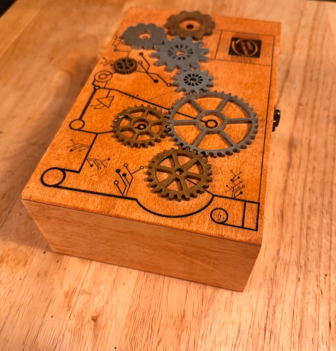 Hand crafted Wooden Memory Box with Gears Design - photo 2