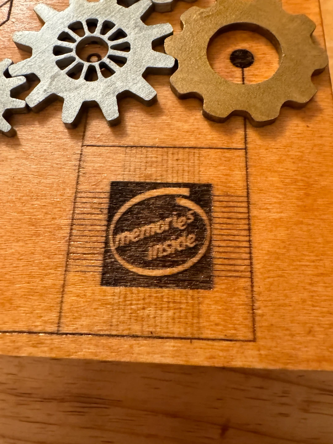 Hand crafted Wooden Memory Box with Gears Design - photo 3