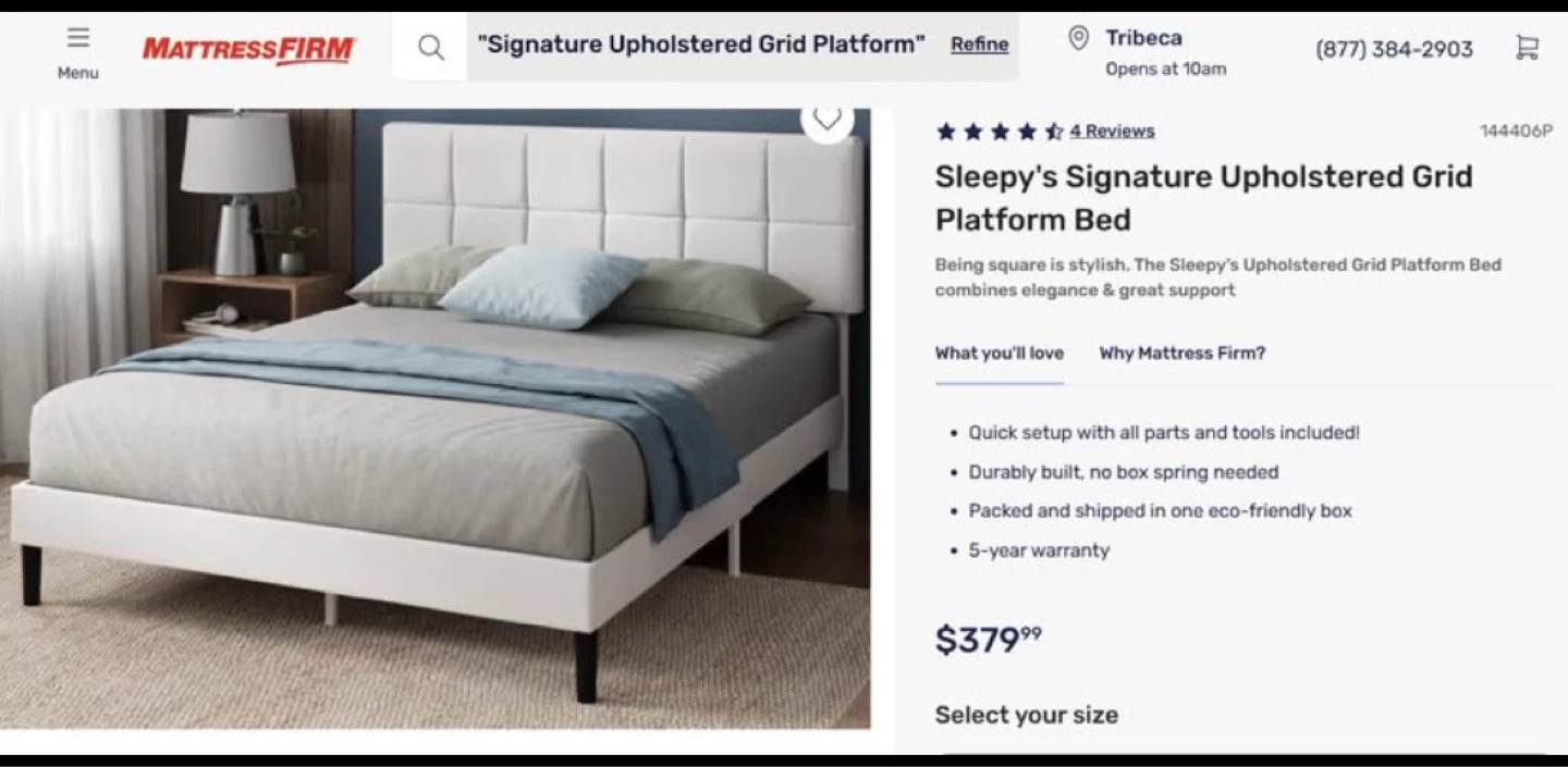 Sleepy's Signature Upholstered Grid Platform Bed(King Size)