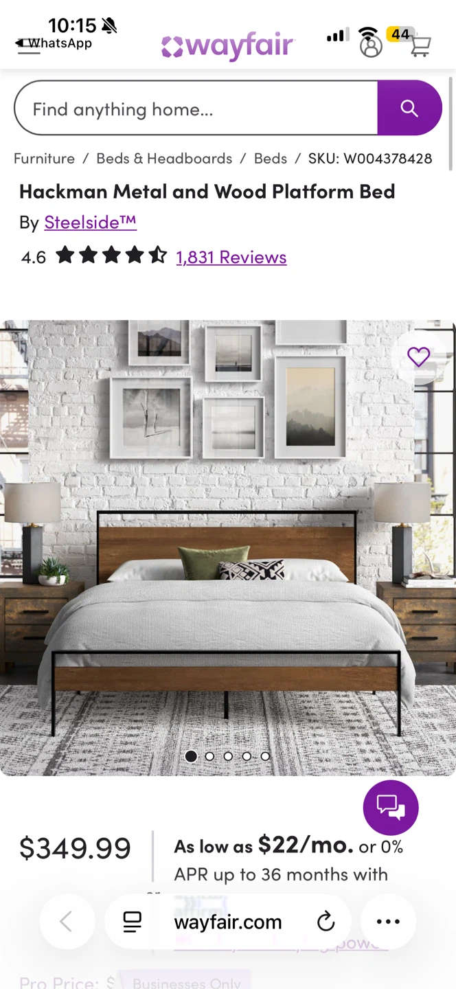 Metal and Wood Platform Bed with headboard