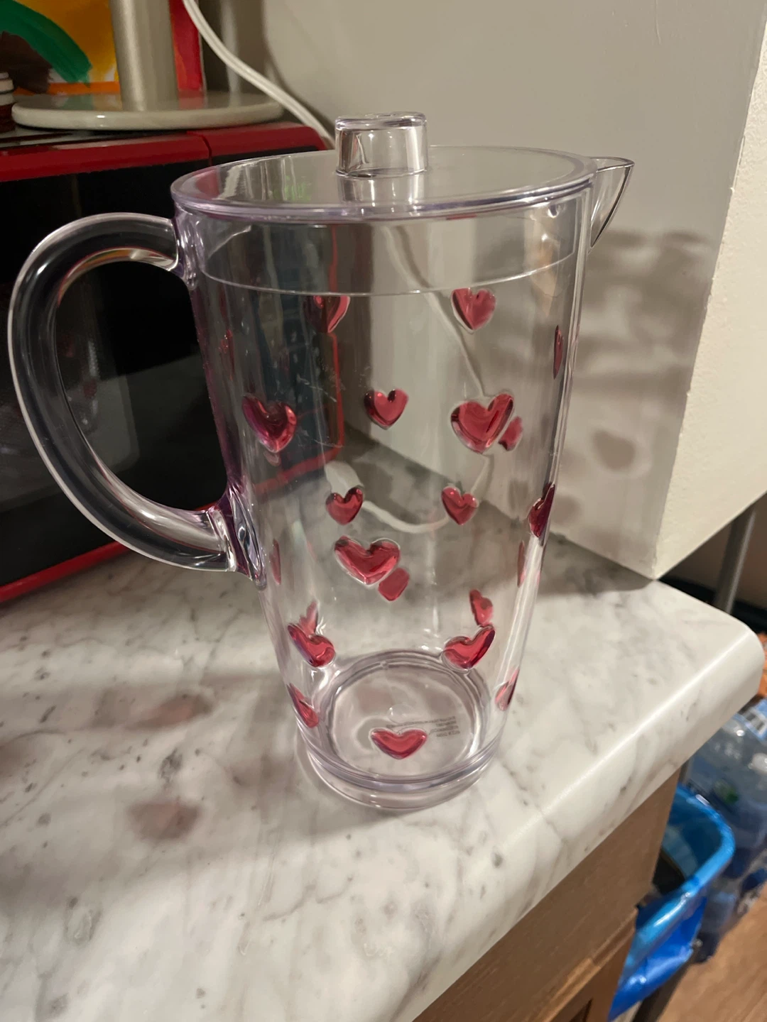 Clear Plastic Pitcher with Red Hearts