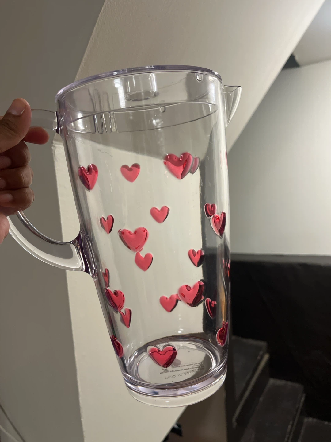 Clear Plastic Pitcher with Red Hearts - photo 2