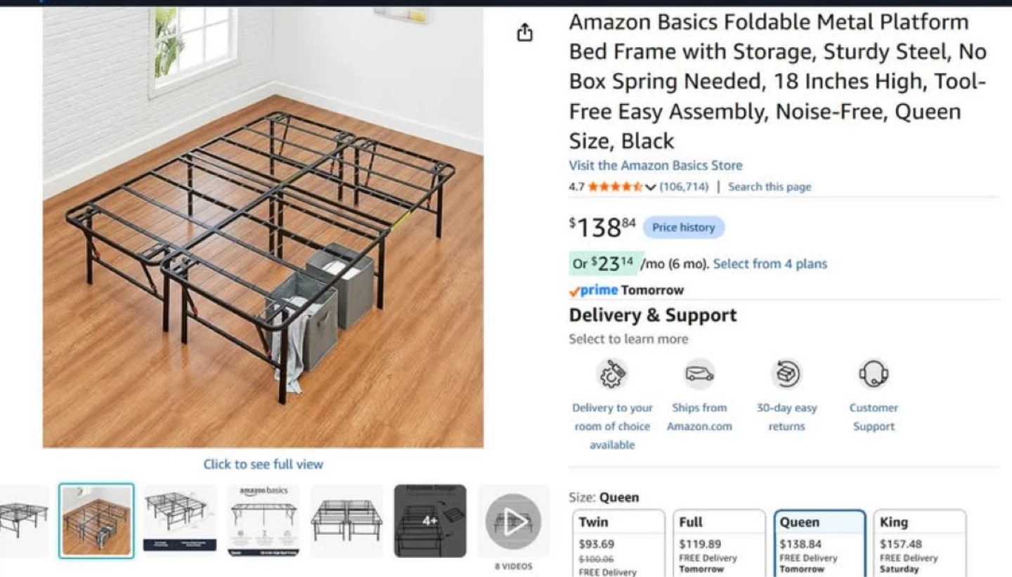 Amazon Basics Queen Size Foldable Metal Bed Frame