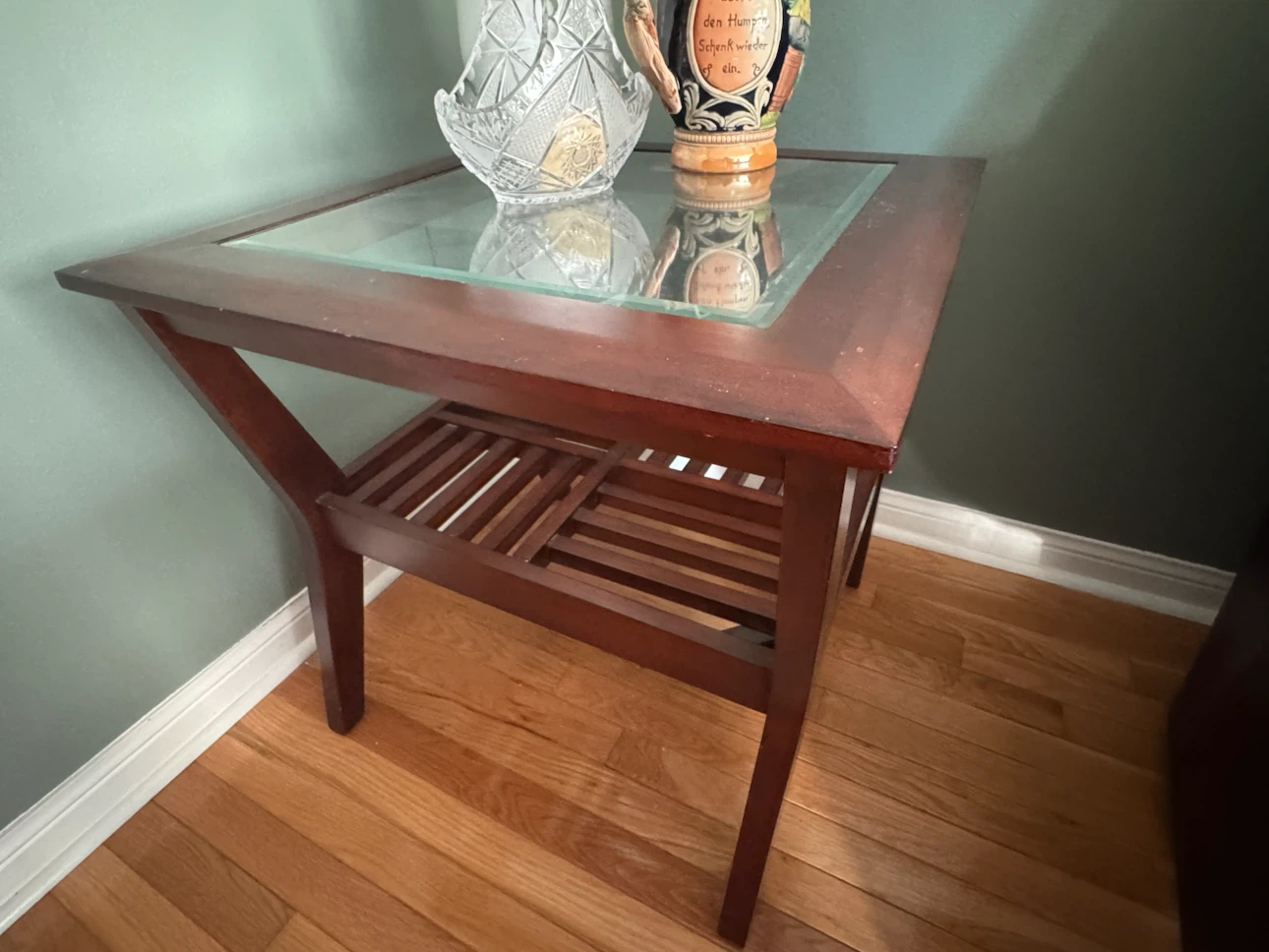 Wooden End Table with Glass Top