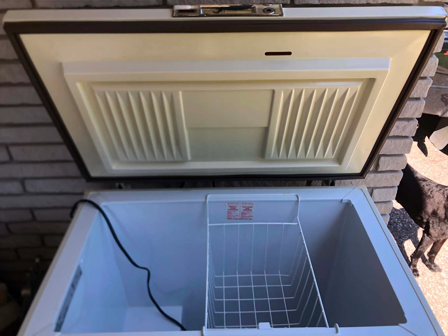 Cream Chest Freezer with Wire Basket