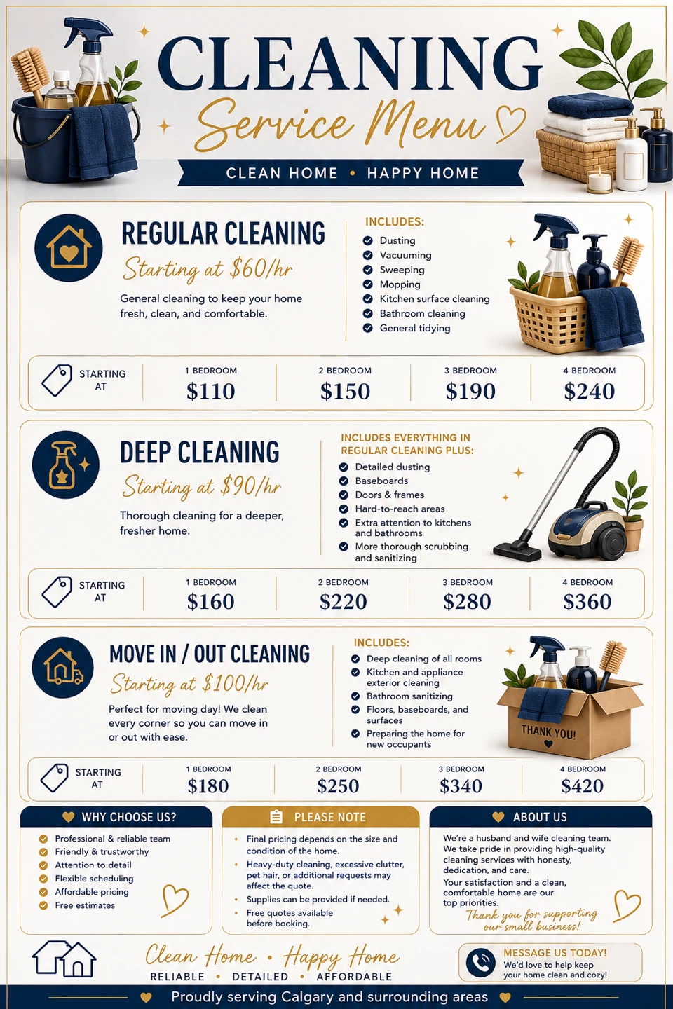 Cleaning Service Menu