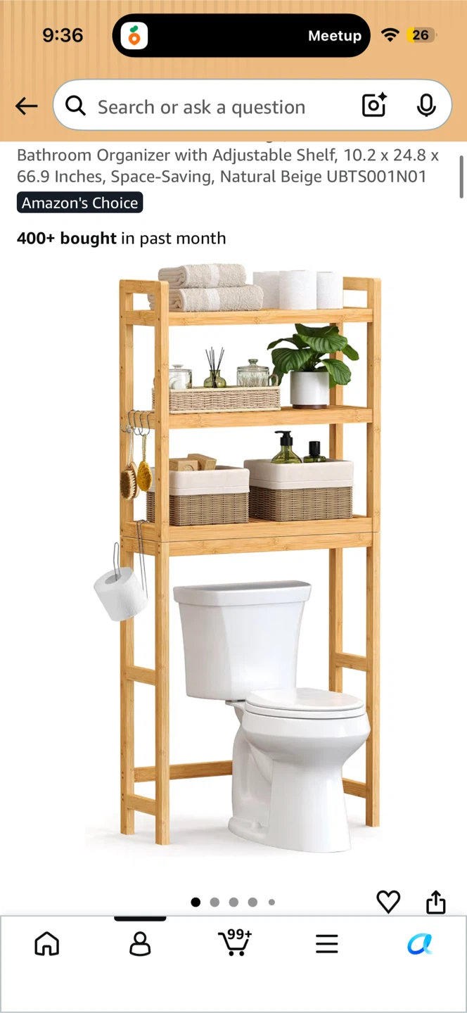 SONGMICS Over The Toilet Storage Shelf - Natural Beige