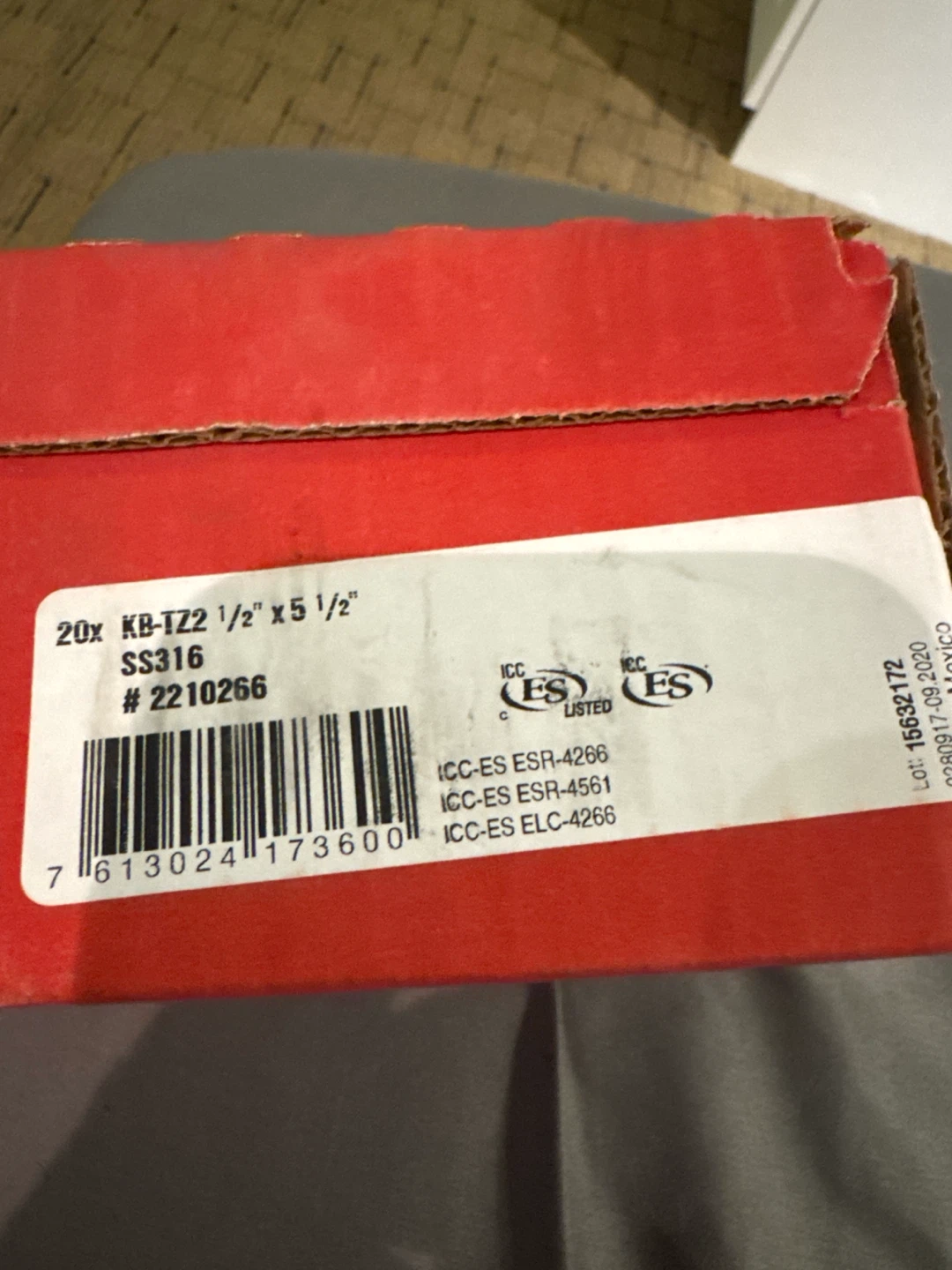 2 BOX Hilti 20x KB-TZ2 1/2" x 5 1/2" SS316 Screws