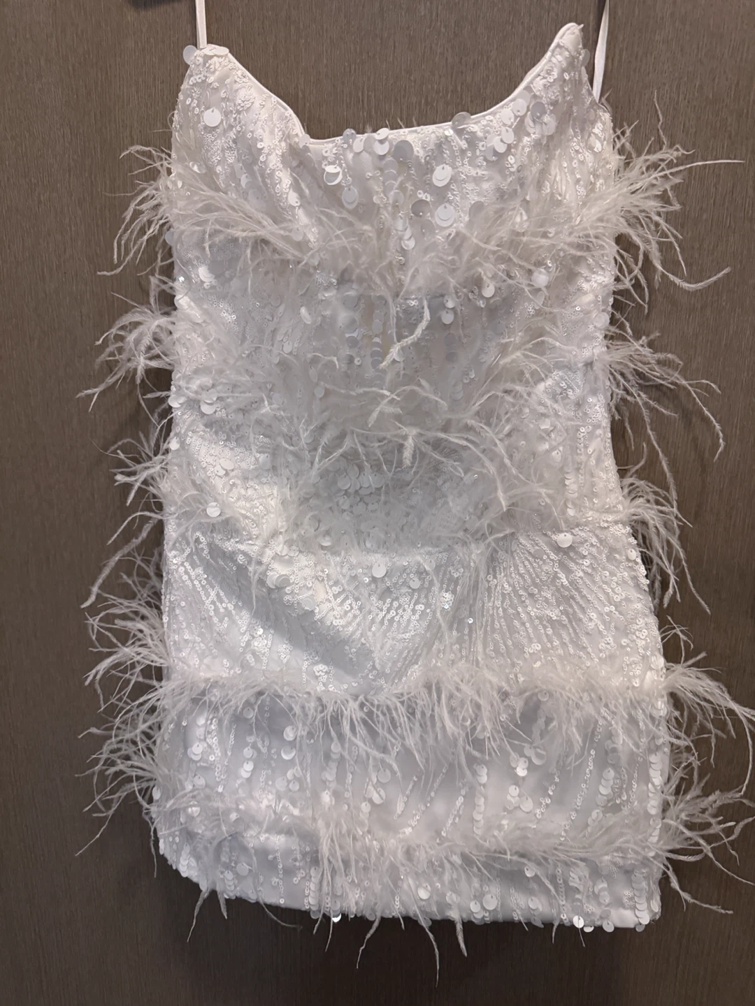 Eliya The Label - White Sequin Feather Mini Dress-US 8 - photo 2