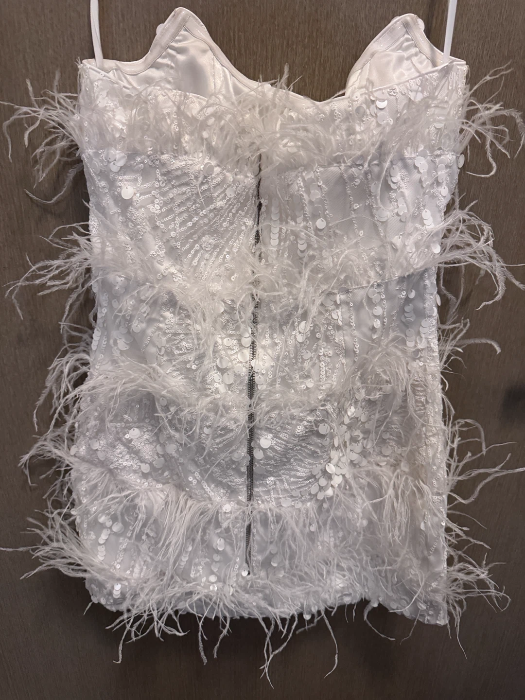 Eliya The Label - White Sequin Feather Mini Dress-US 8 - photo 4