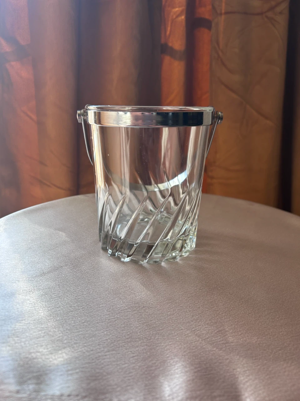Vintage Glass Ice Bucket with Silver-Tone Rim - photo 2