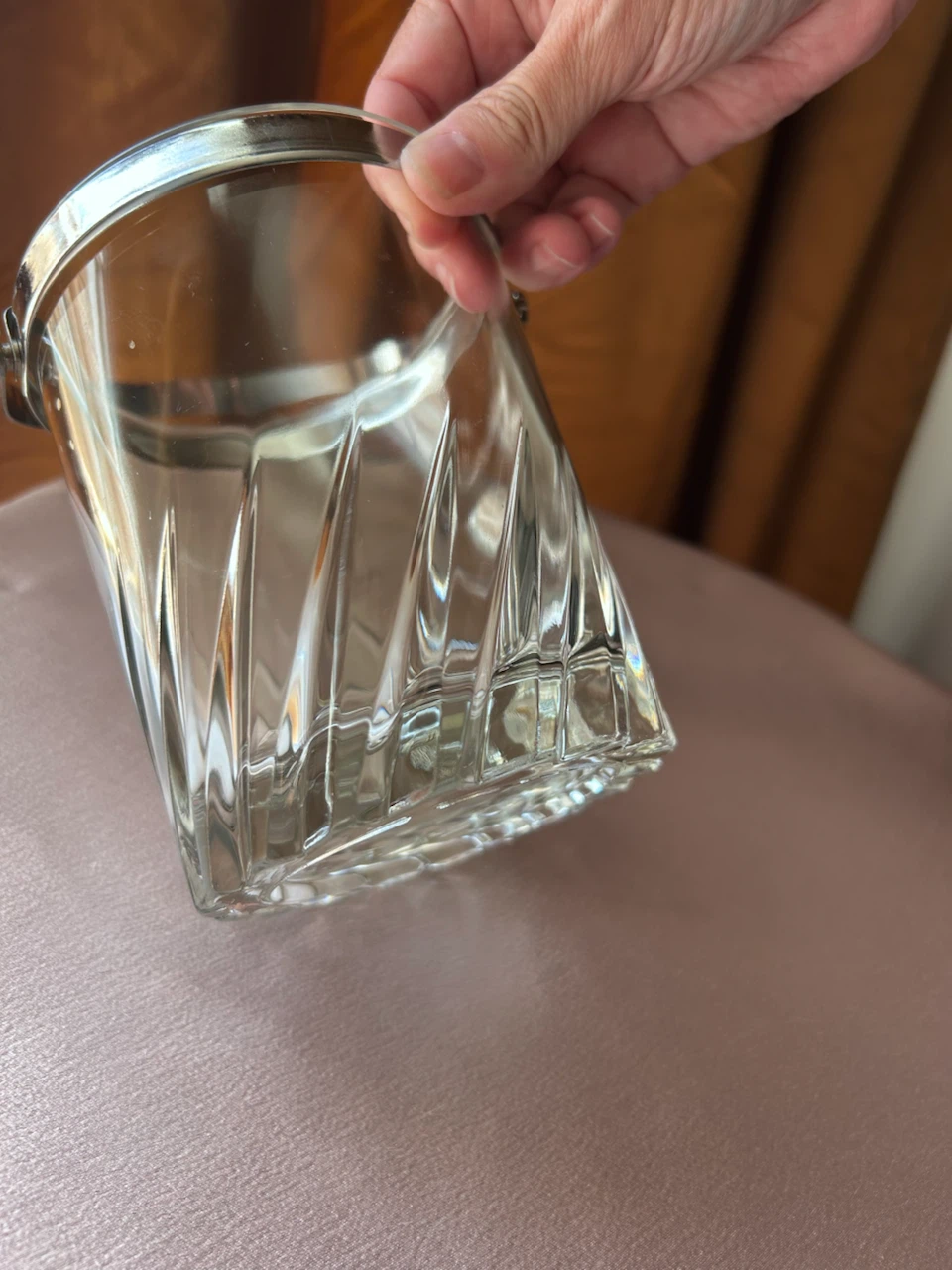 Vintage Glass Ice Bucket with Silver-Tone Rim - photo 3