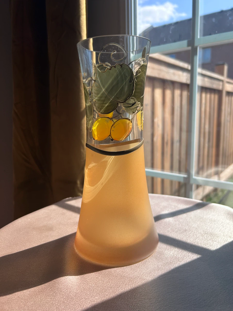 Vintage Hand-Painted Art Glass Vase - Apex Poland (Fruit Motif)