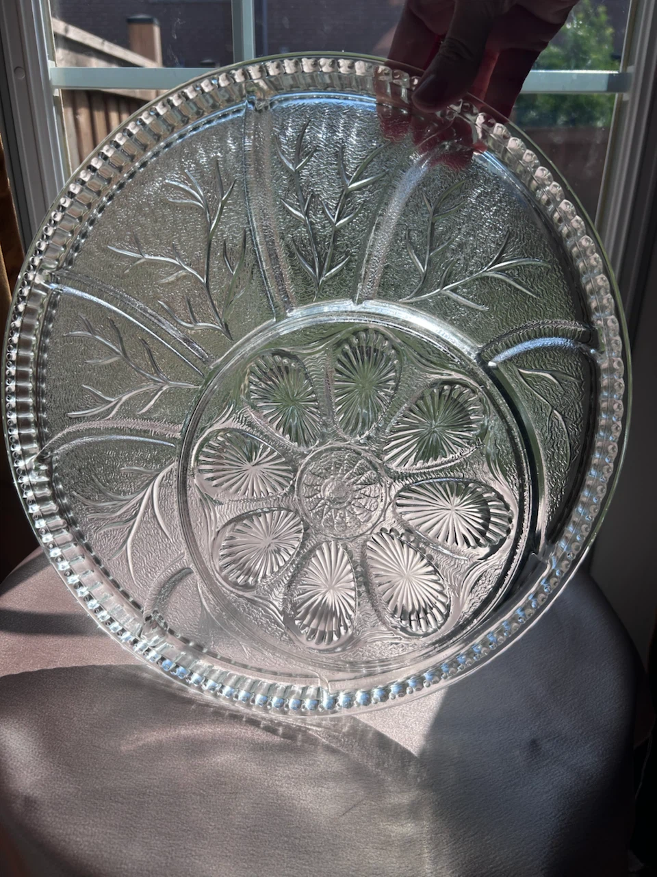 MCM Indiana Glass Relish Tray with Leaf Design