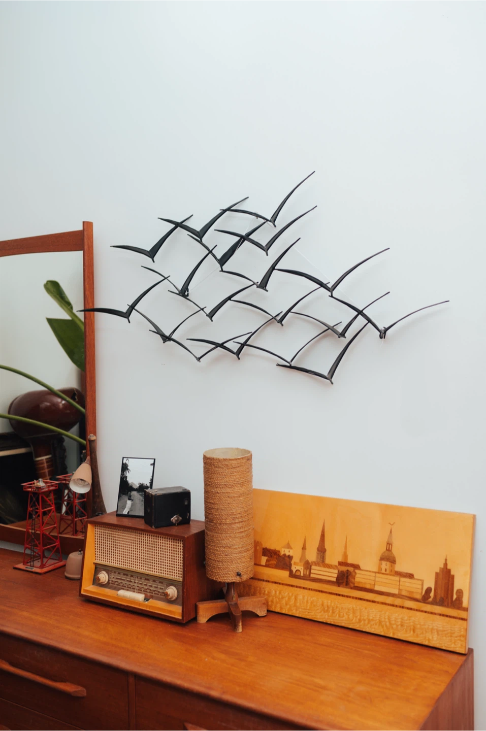 Mid-Century Modern Metal Flock of Birds Wall Sculpture