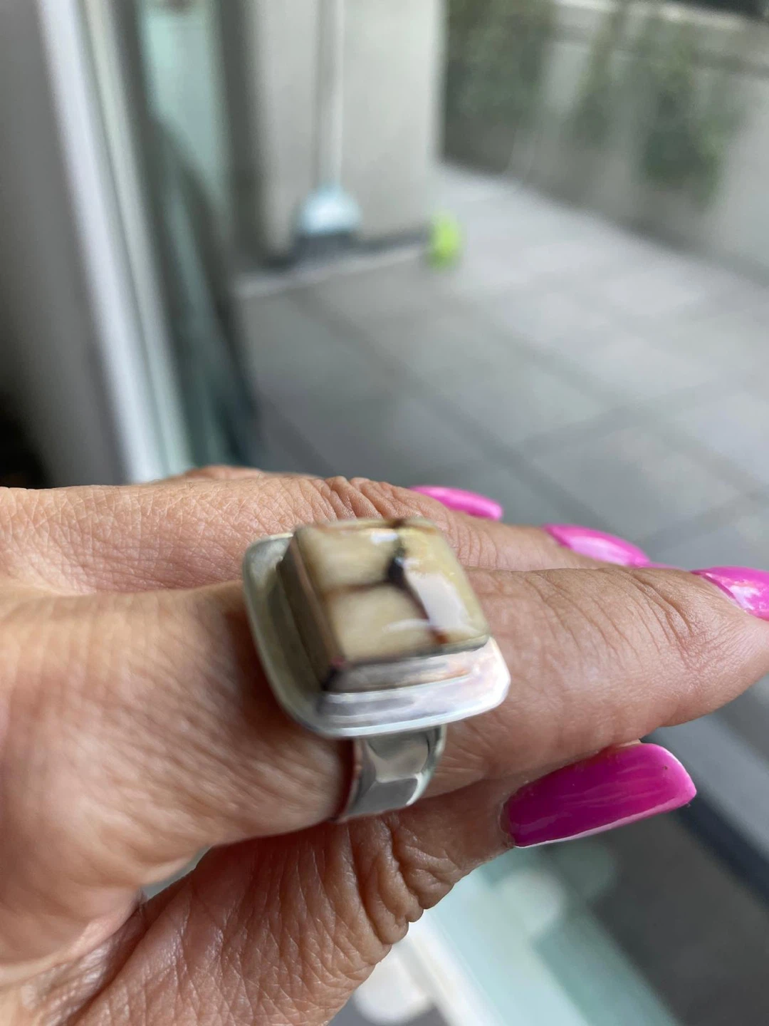 Genuine Tan Agate sterling silver vintage ring