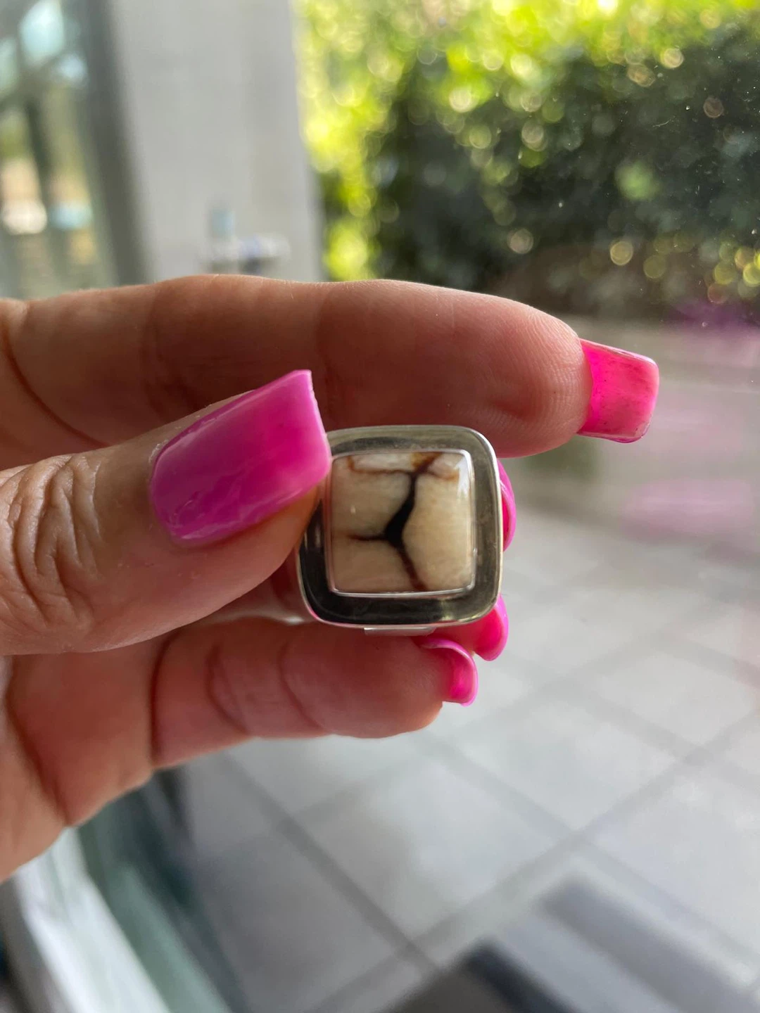 Genuine Tan Agate sterling silver vintage ring - photo 5