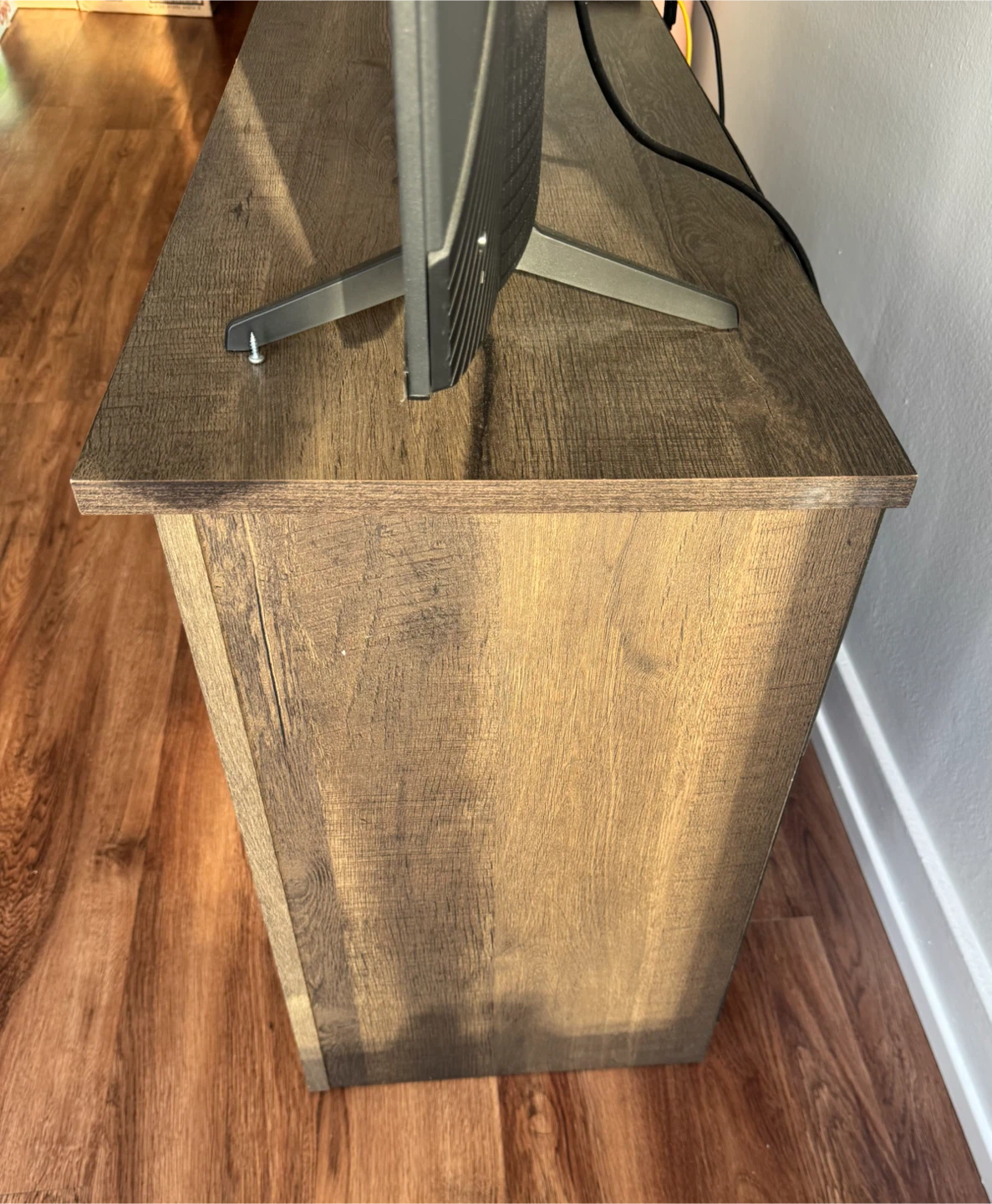 Dark Wood TV Stand with Drawers and Shelves - photo 3